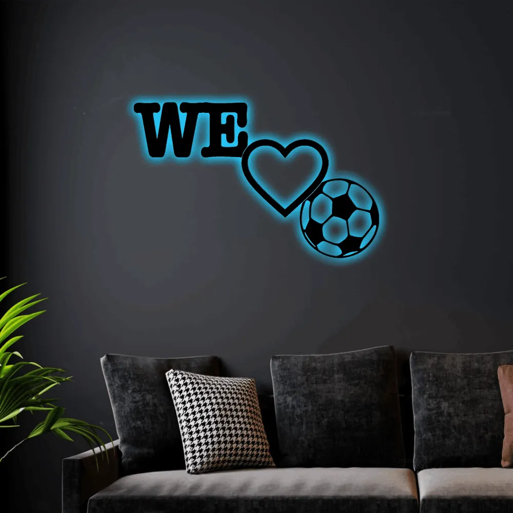 We Love Soccer Metal Wall Sign With Led Lights, Soccer Sign, Metal Soccer Sign, Metal Soccer, Soccer Home Decor, We Love Soccer, We Love Soccer Sign