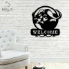 African Cape Buffalo Welcome Metal Sign, Wild Animals Wall Art, Outdoor Welcome Sign