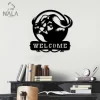 African Cape Buffalo Welcome Metal Sign, Wild Animals Wall Art, Outdoor Welcome Sign