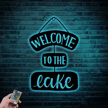 Welcome To The Lake Sign With Led Lights, Lake House Decor, Lakehouse Wall Art, Paddle Welcome Sign, Custom Lake Sign Cabin, Welcome Sign, Metal Beach