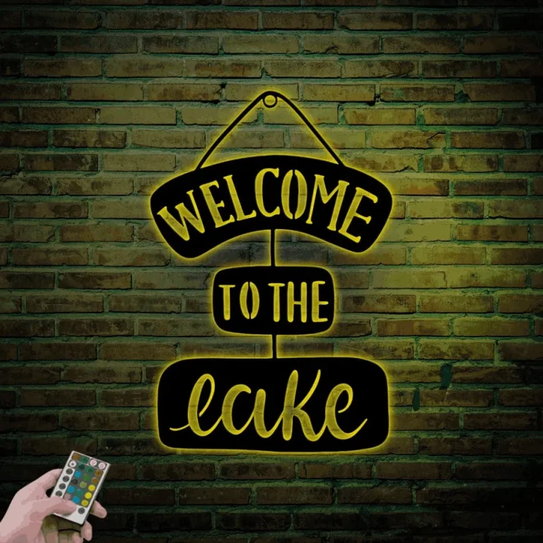 Welcome To The Lake Sign With Led Lights, Lake House Decor, Lakehouse Wall Art, Paddle Welcome Sign, Custom Lake Sign Cabin, Welcome Sign, Metal Beach