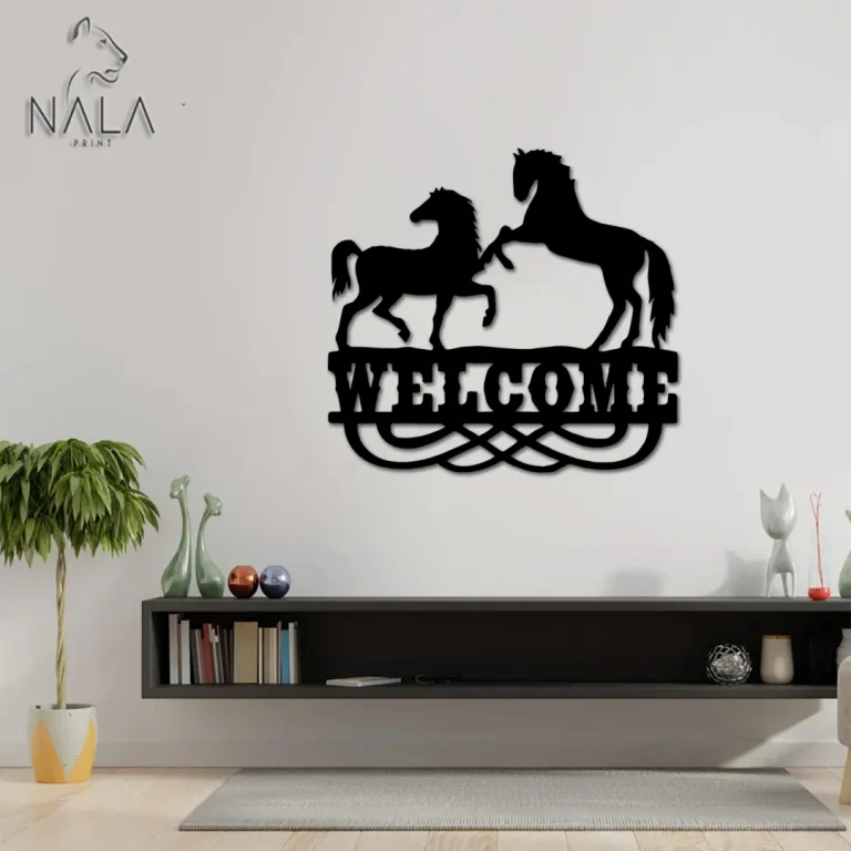 Welcome Horse Metal Sign, Horse Design Metal Wall Art, Wall Hanging, Modern Home Decor For Horse Lovers