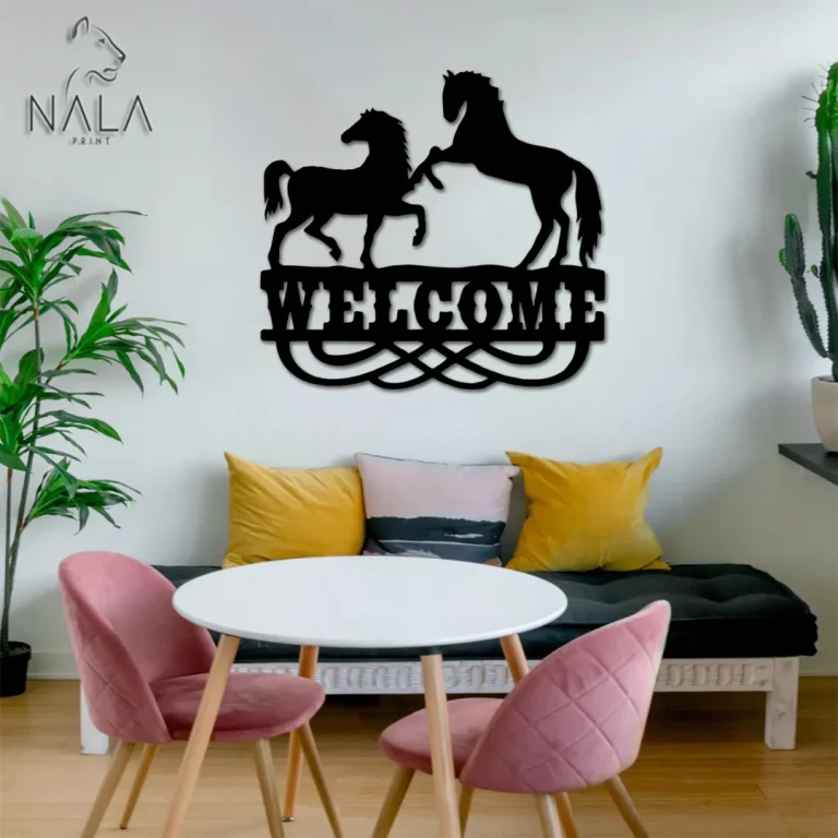 Welcome Horse Metal Sign, Horse Design Metal Wall Art, Wall Hanging, Modern Home Decor For Horse Lovers