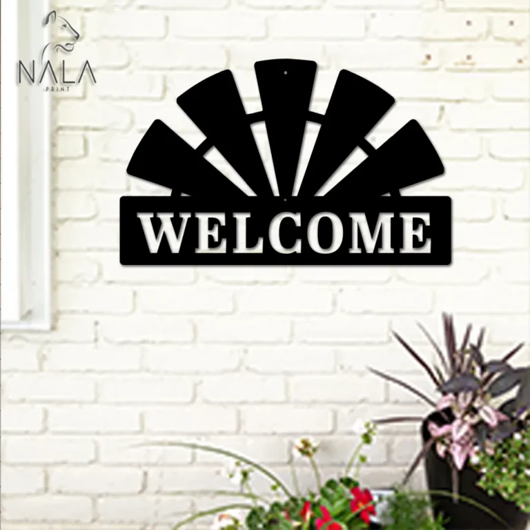 Half Windmill Welcome Metal Sign, Wall Hanging, Wall Art Decor, Front Porch Decor, Welcome Sign