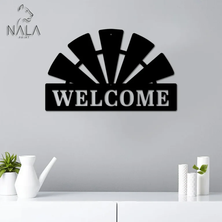 Half Windmill Welcome Metal Sign, Wall Hanging, Wall Art Decor, Front Porch Decor, Welcome Sign