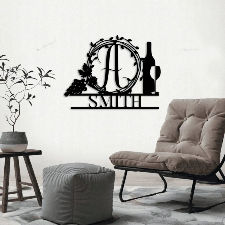 Wine Monogram Sign With Led Lights, Tuscan Style Decor, Wine Art, Custom Monogram, Personalized Sign, Dining Room Decor, Wine Home Decor