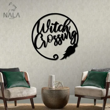 Witch Crossing Metal Wall Art, Halloween Wall Hanging, Witch's Broom Metal Sign, Perfect Home Wall Decor For Halloween