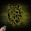 Wolf With Flowers Metal Sign With Led Lights, Wolf Metal Wall Art, Wolf Flower Decor, Wolf Head Sign, Wolf Face Wall Art, Home Decor