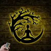 Yoga Buddha Tree Metal Wall Art Led Light, Buddhist Sign, Home Decor, Buddhism Decoration, Yoga Sign, Yoga Room Decor