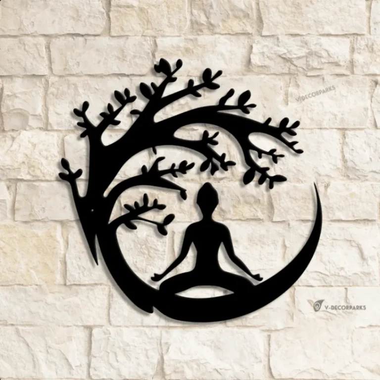 Yoga Buddha Tree Metal Wall Art Led Light, Buddhist Sign, Home Decor, Buddhism Decoration, Yoga Sign, Yoga Room Decor