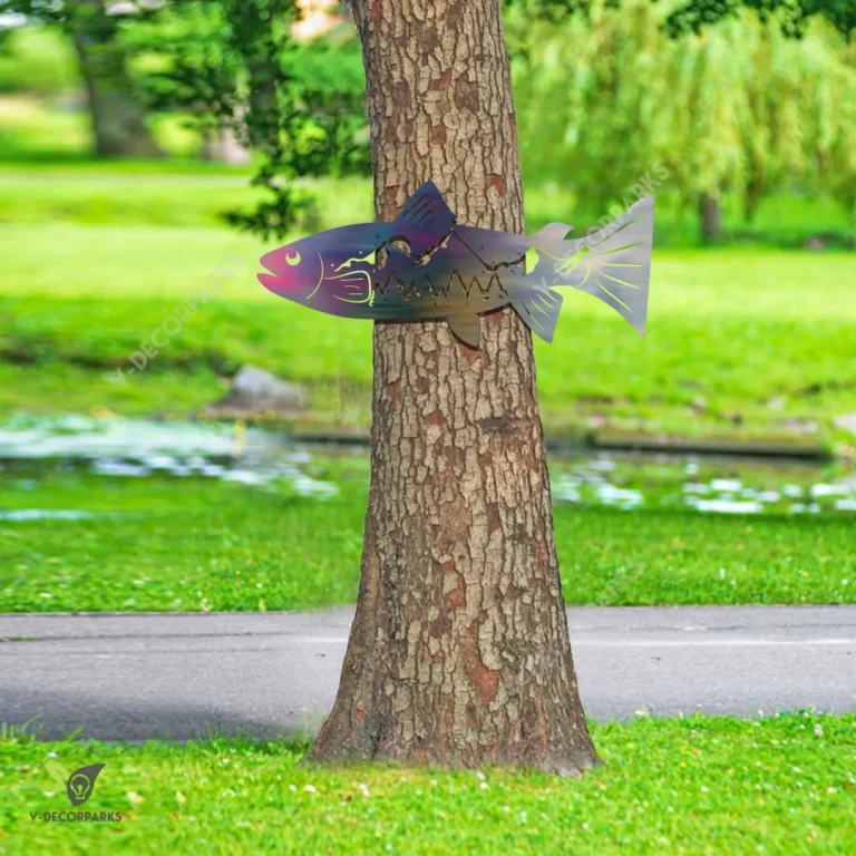 Rainbow Trout Fish And Mountain Scene Metal Art, Rainbow Trout Metallic Decor