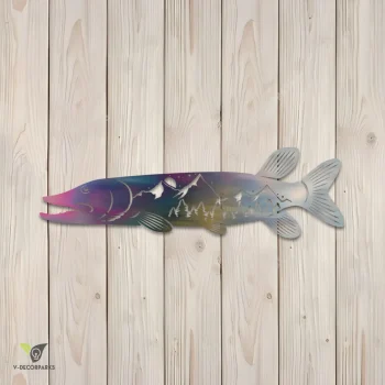 Northern Pike Fish Metal Sign, Northern Pike Heat Treated Color Wall Hanging