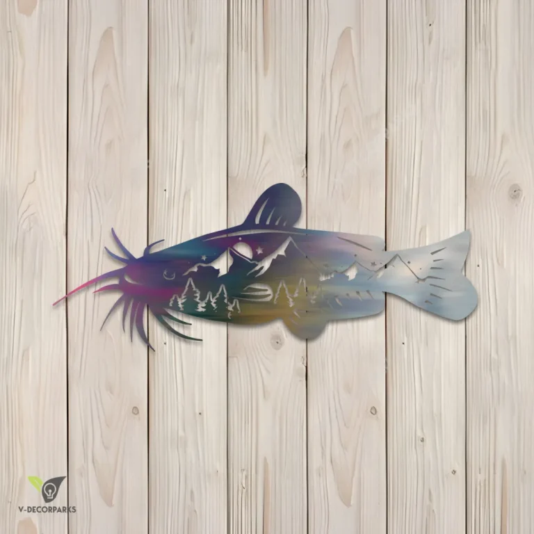 Catfish Fishing Metal Art, Catfish Laser Cut Artwork For Him
