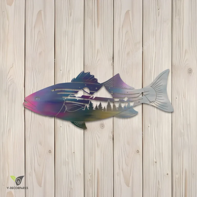 Striped Bass Fishing Metal Wall Art Design, Striped Bass Man Cave Decor