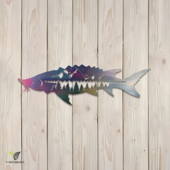 Sturgeon Fish Colord Metal Sign, Sturgeon Iron Outdoor Artwork