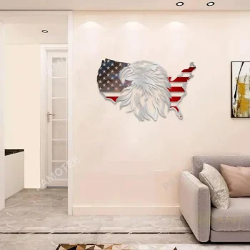 Eagle And America Map Metal Wall Art Design, July 4th Man Cave Artwork
