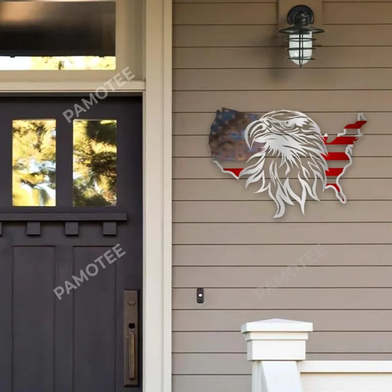 Eagle And America Map Metal Wall Art Design, July 4th Man Cave Artwork
