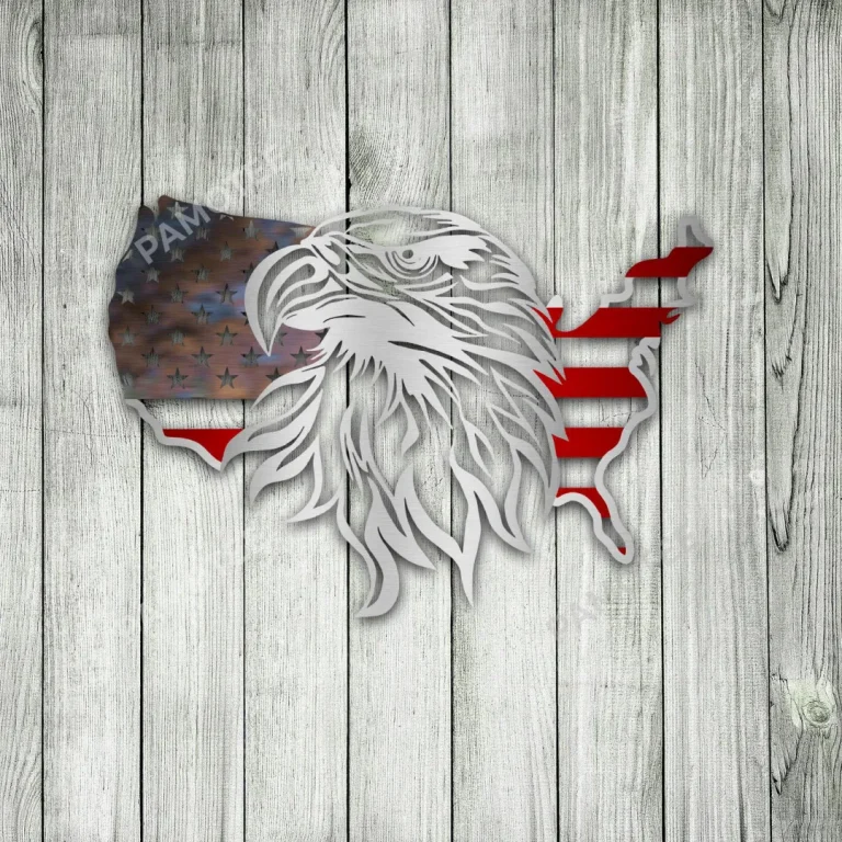 Eagle And America Map Metal Wall Art Design, July 4th Man Cave Artwork