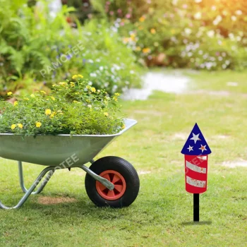 Rustic Firework Independence Day Metal Garden Decor, Firework United States Flag Patio Artwork