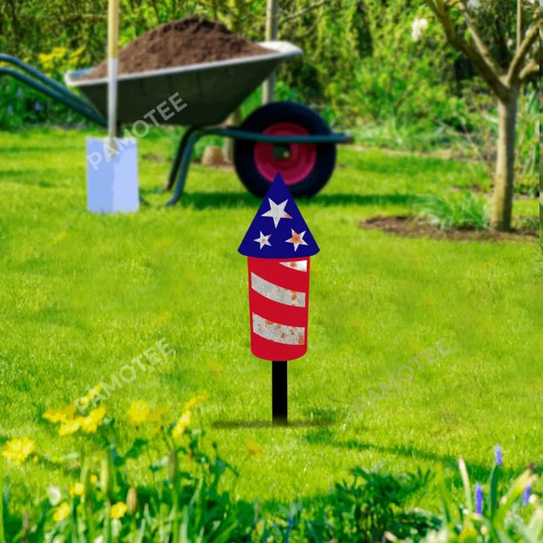 Rustic Firework Independence Day Metal Garden Decor, Firework United States Flag Patio Artwork