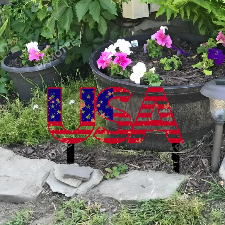 Rusty Usa Flag Metal Garden Art, Usa Exterior Stake For Dad