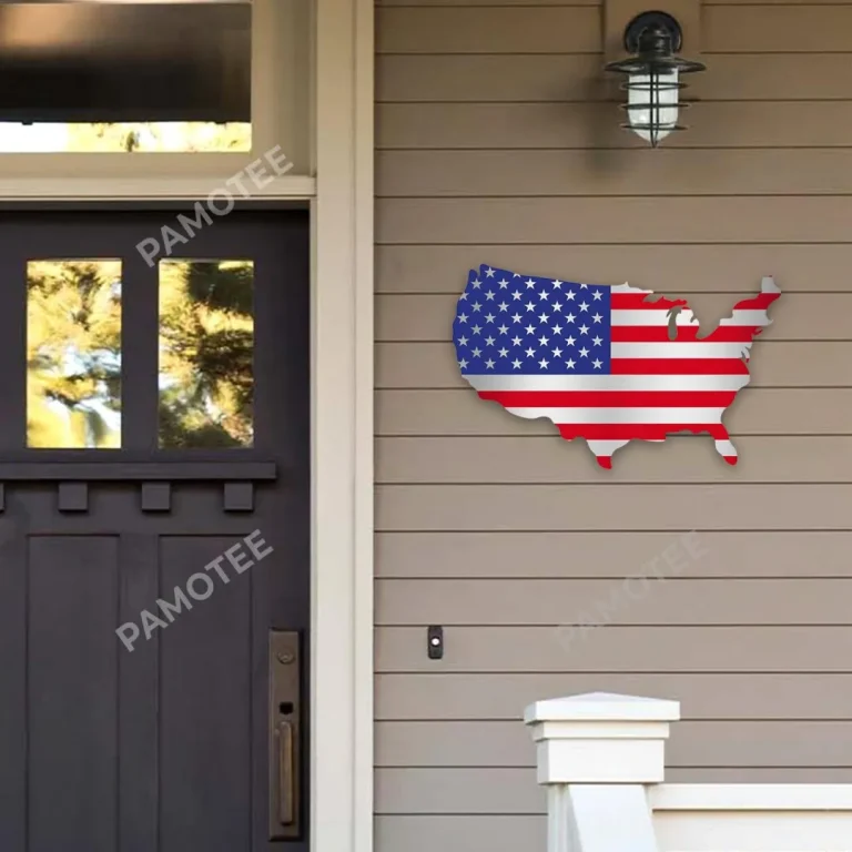 America Map With American Flag Pattern Metal Art, Independence Day Home Artwork