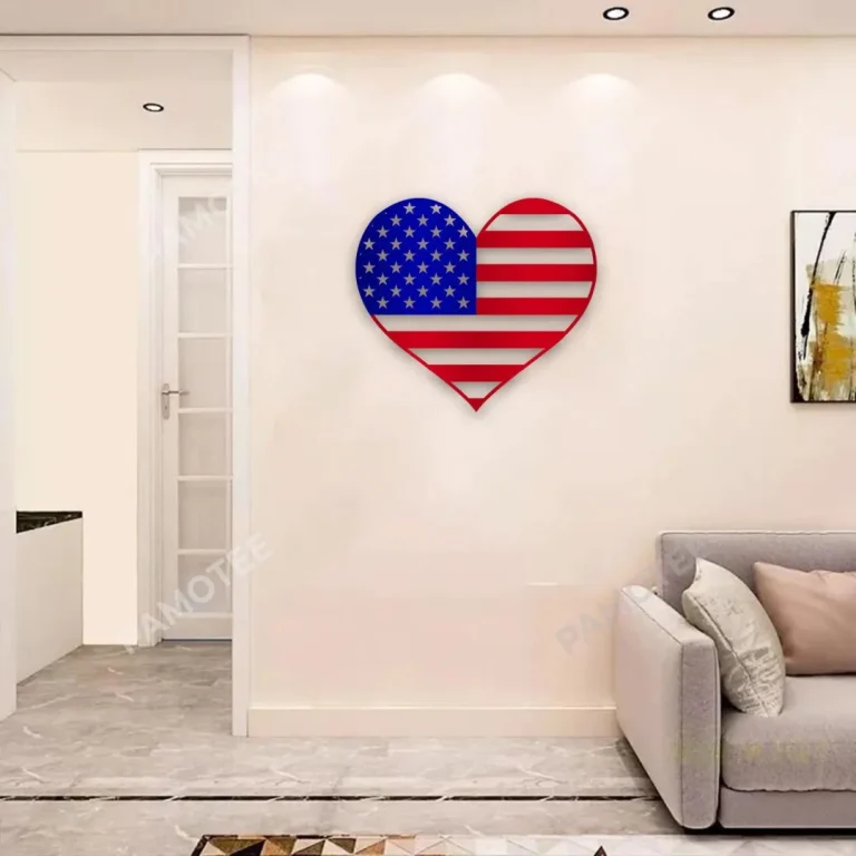 Heart Shape Us Flag Metal Wall Art, Heart Shape Gift For Her