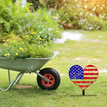 Rustic Heart Shape 4th Of July Metal Garden Art, Heart Outside Decor
