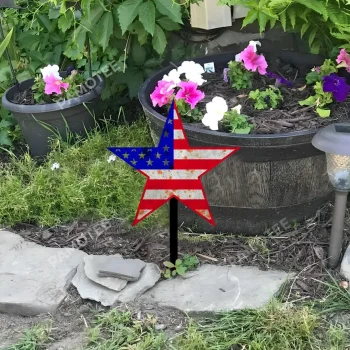 Rusty American Star Metal Garden Decoration, Star Laser Cut Artwork