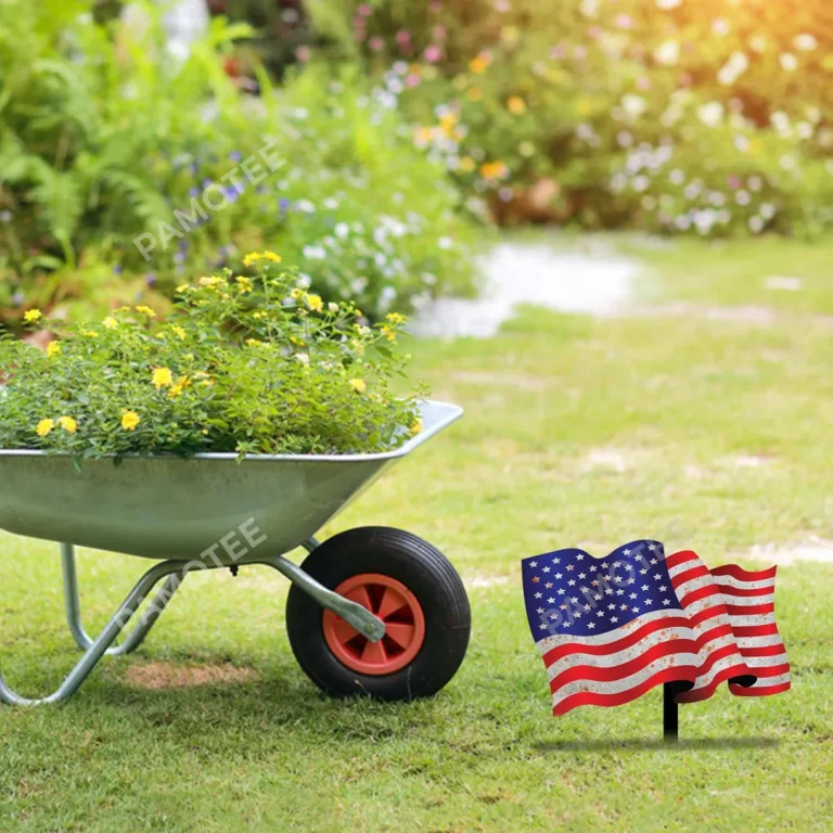 Rusted American Flag Metal Garden Decor, Multi Color Backyard Stake