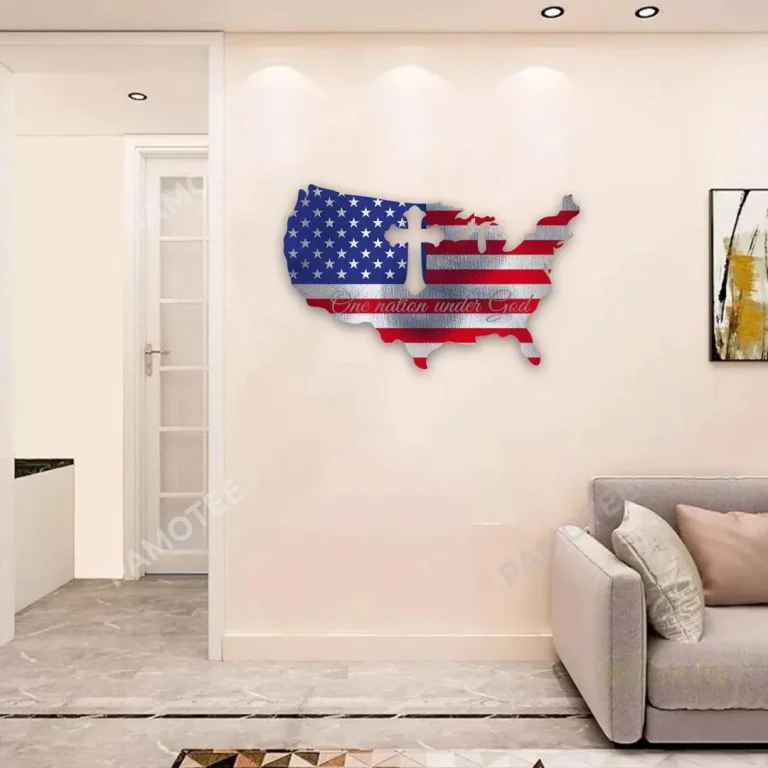 One Nation Under God American Flag Metal Art, One Nation Under God Decor For Dad, Patriots, Veterans