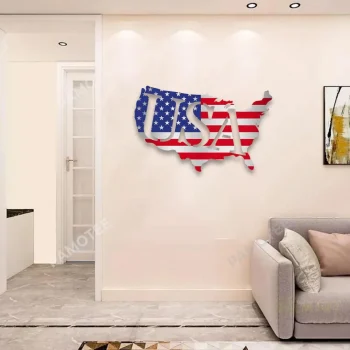 Usa America Map Metal Wall Art, Usa July 4th Stainless Decoration