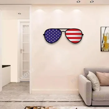 Glasses With Us Flag Inside Metal Art, Glasses Fourth Of July Steel Artwork