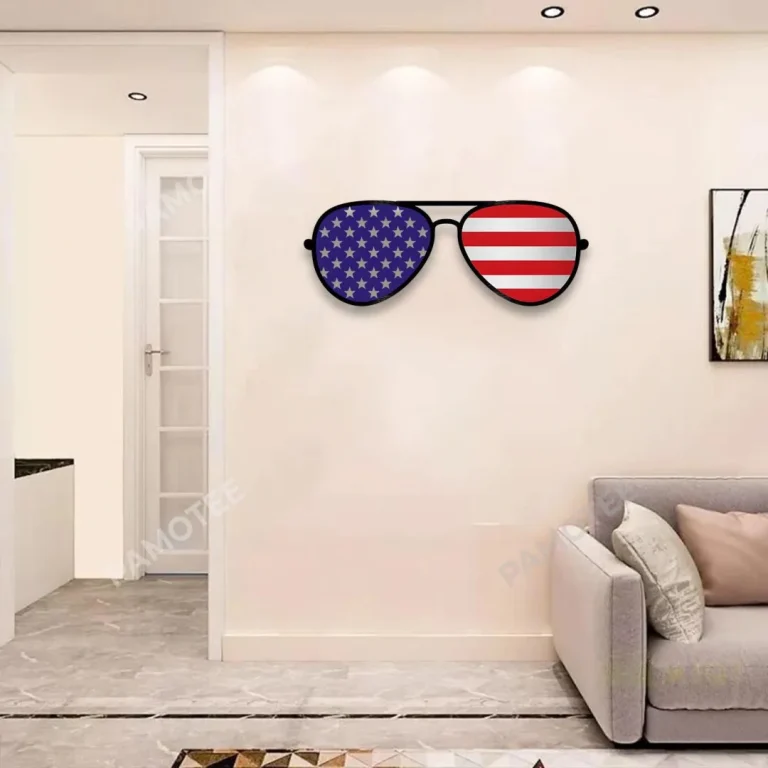 Glasses With Us Flag Inside Metal Art, Glasses Fourth Of July Steel Artwork