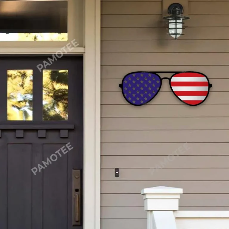 Glasses With Us Flag Inside Metal Art, Glasses Fourth Of July Steel Artwork