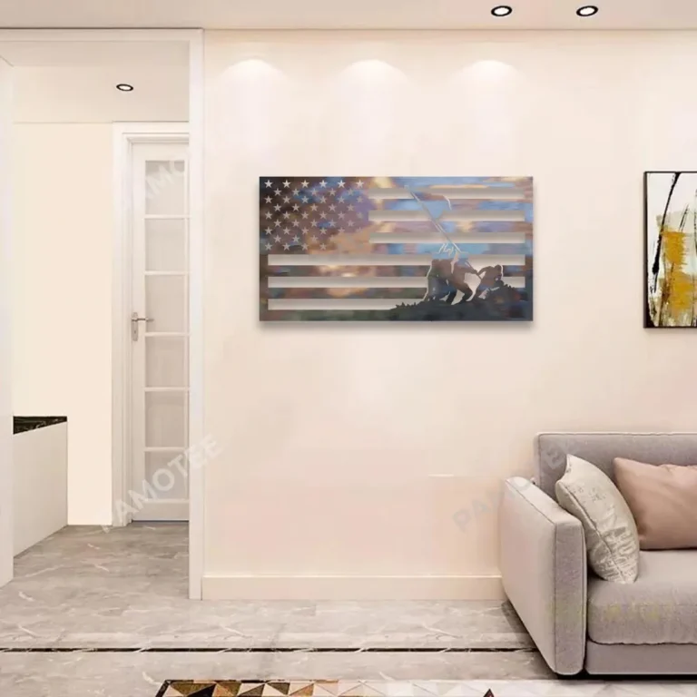 Iwo Jima American Flag Silhouette Metal Art, Iwo Jima Veteran, Independence Day Gift For Dad