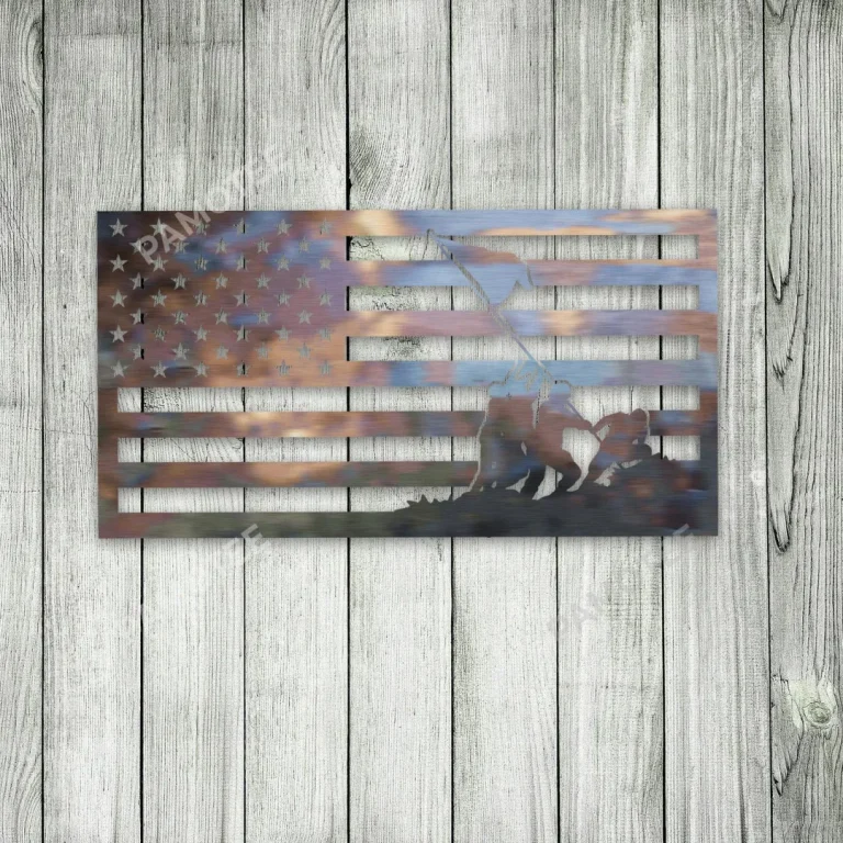 Iwo Jima American Flag Silhouette Metal Art, Iwo Jima Veteran, Independence Day Gift For Dad