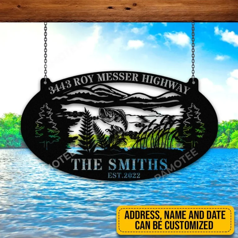 Personalized Bass Fishing Lakehouse Metal Sign, Large Sign Father's Day Gift