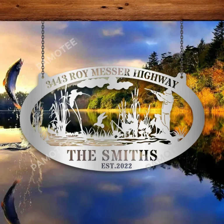 Custom Duck Hunting, Quail Hunting Lake Metal Sign, Outdoor Plaque For Dad