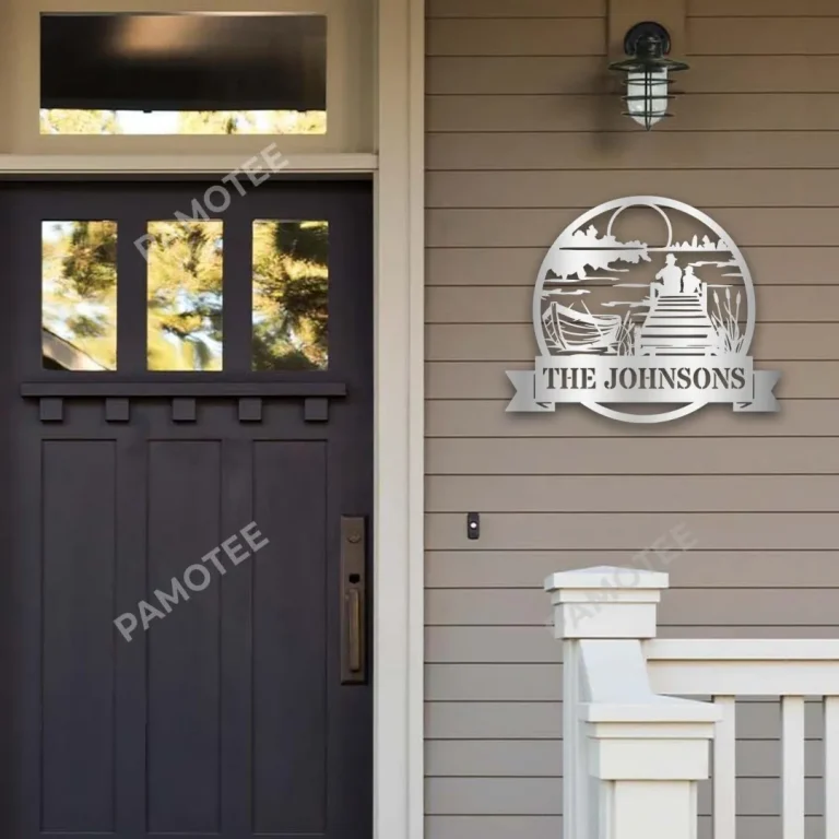 Personalized Dad And Son Fishing Metal Sign Silhouette, Boat, Lakehouse Decor