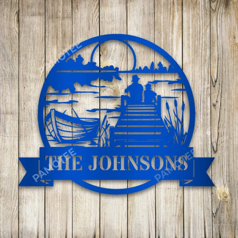 Personalized Dad And Son Fishing Metal Sign Silhouette, Boat, Lakehouse Decor