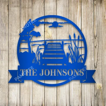 Customized Lake Scene Metal Art Monogram, Pond Steel Plaque