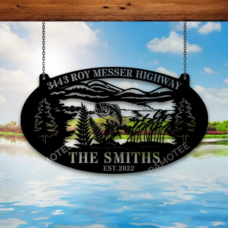 Personalized Bass Fishing Lakehouse Metal Sign, Large Sign Father's Day Gift