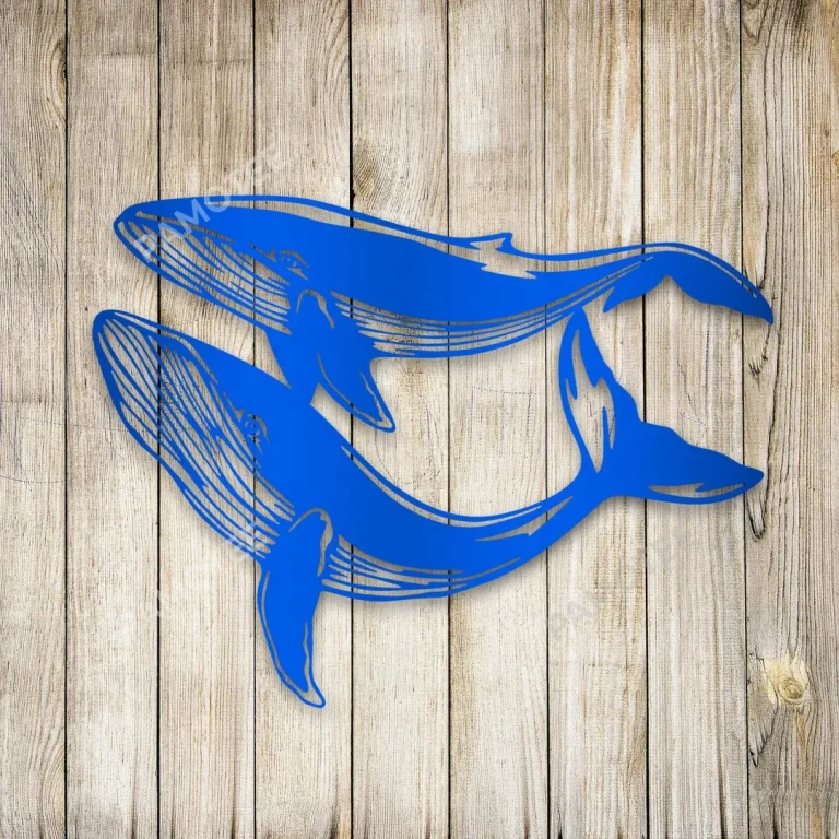 Couple Blue Whale Metal Sign, Blue Whale Beach House Outdoor Art