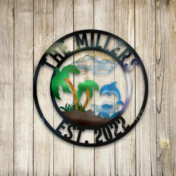 Customized Jumping Dolphin Colored Beach Metal Sign, Sea Steel Artwork