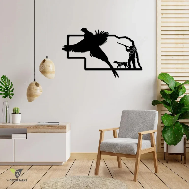 Nebraska Pheasant Hunting Metal Art, Nebraska Hunting Pointer Dog Steel Wall Decoration Metal Sign