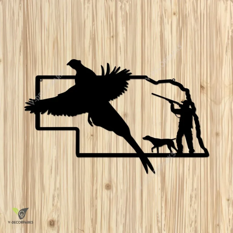 Nebraska Pheasant Hunting Metal Art, Nebraska Hunting Pointer Dog Steel Wall Decoration Metal Sign