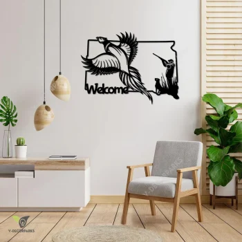 South Dakota Pheasant Hunting Welcome Metal Sign, South Dakota Hunter Man Cave Iron Accent Metal Sign