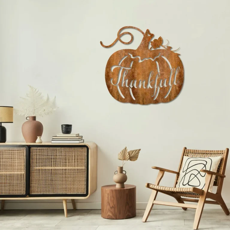 Rusty Thankful Pumkin Metal Sign, Thankful Living Room Wall Decoration For Thanksgiving