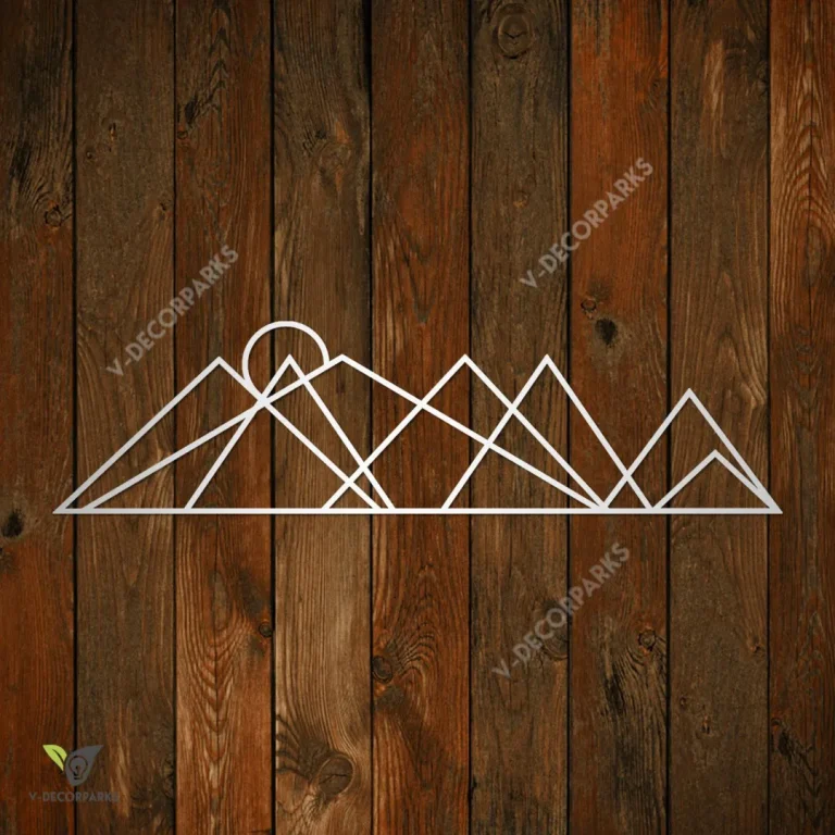 Modern Mountain And Sun Metal Wall Art, Geometric Mountain And Sun Housewarming Decoration